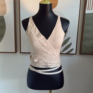 3/$10 Cream Sleeveless Wrap Around Waist Tie Crop Blouse